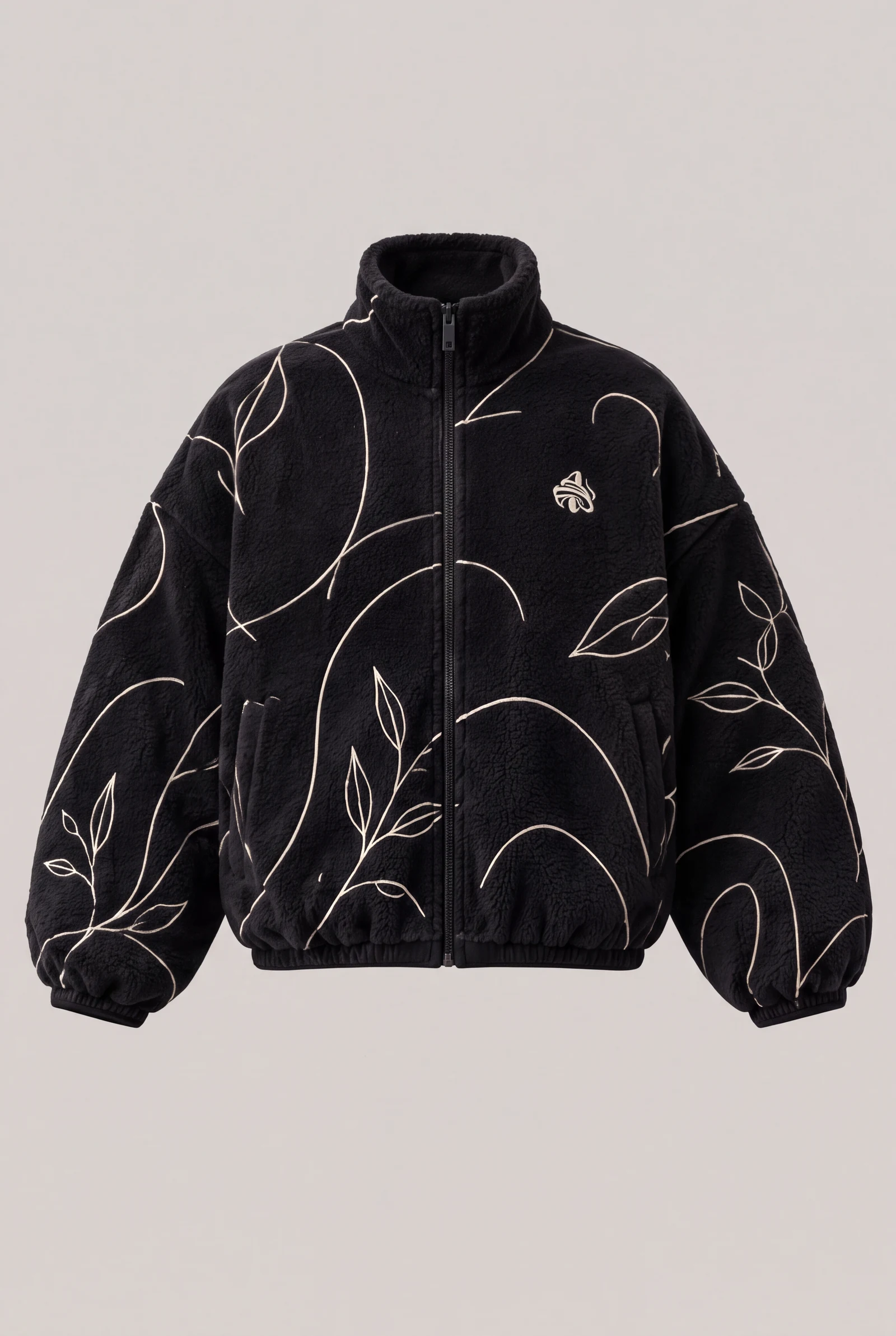 Line Fleece Jacket — Black / Ivory, image 3