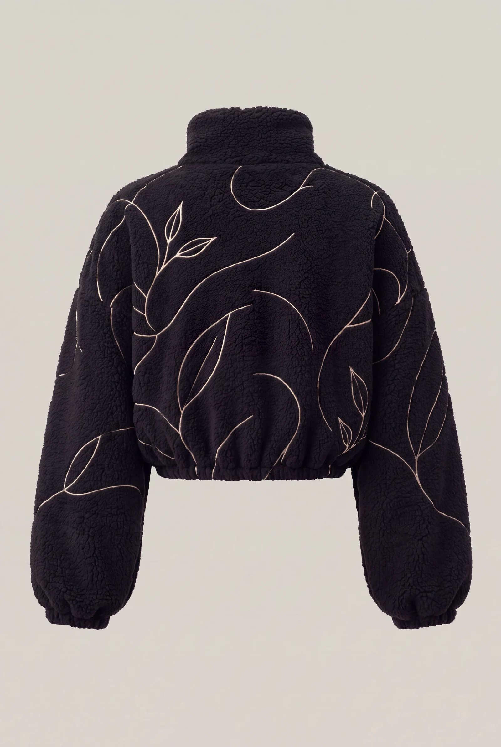 Cropped Line Fleece Jacket — Black / Ivory, image 5
