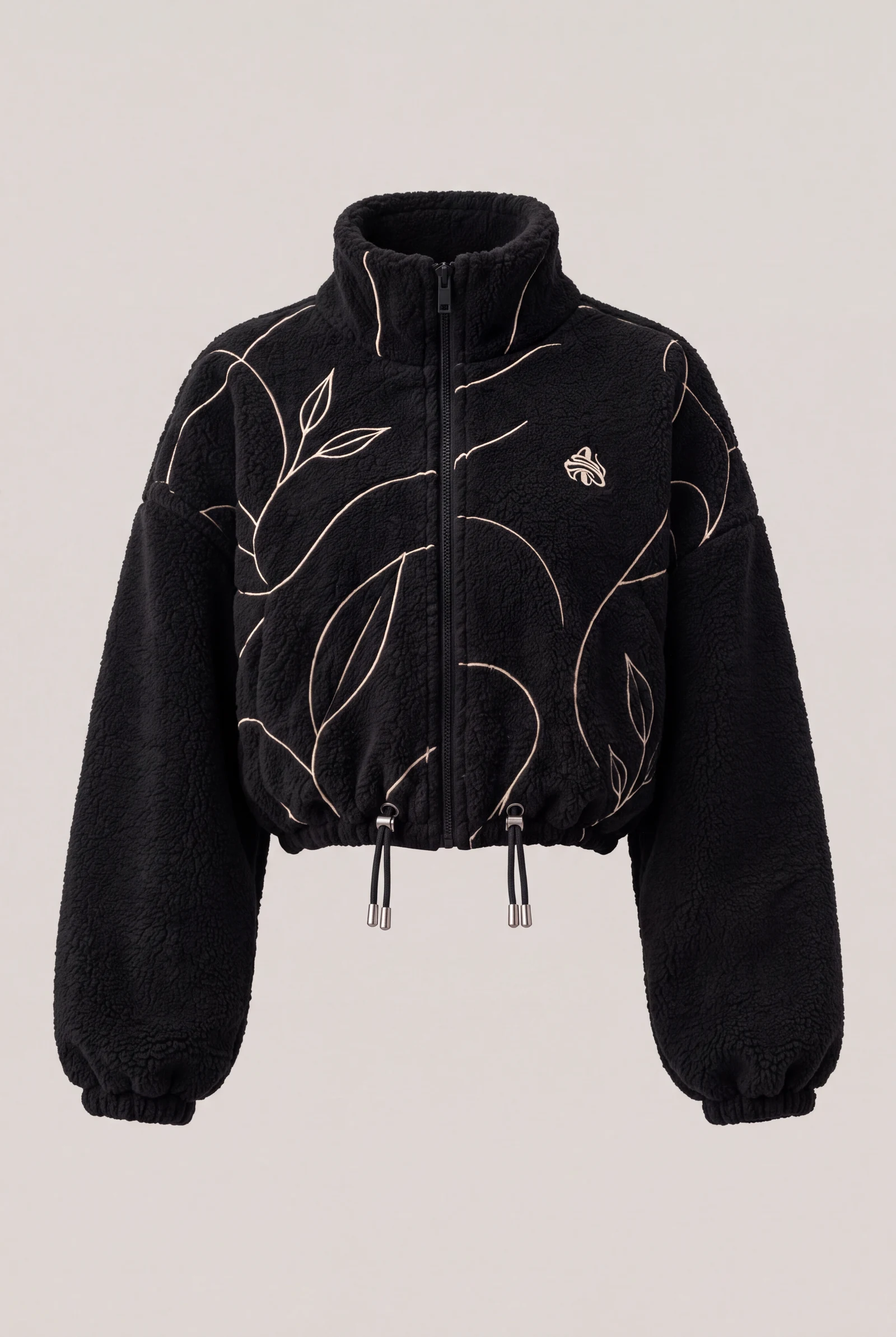 Cropped Line Fleece Jacket — Black / Ivory, image 4