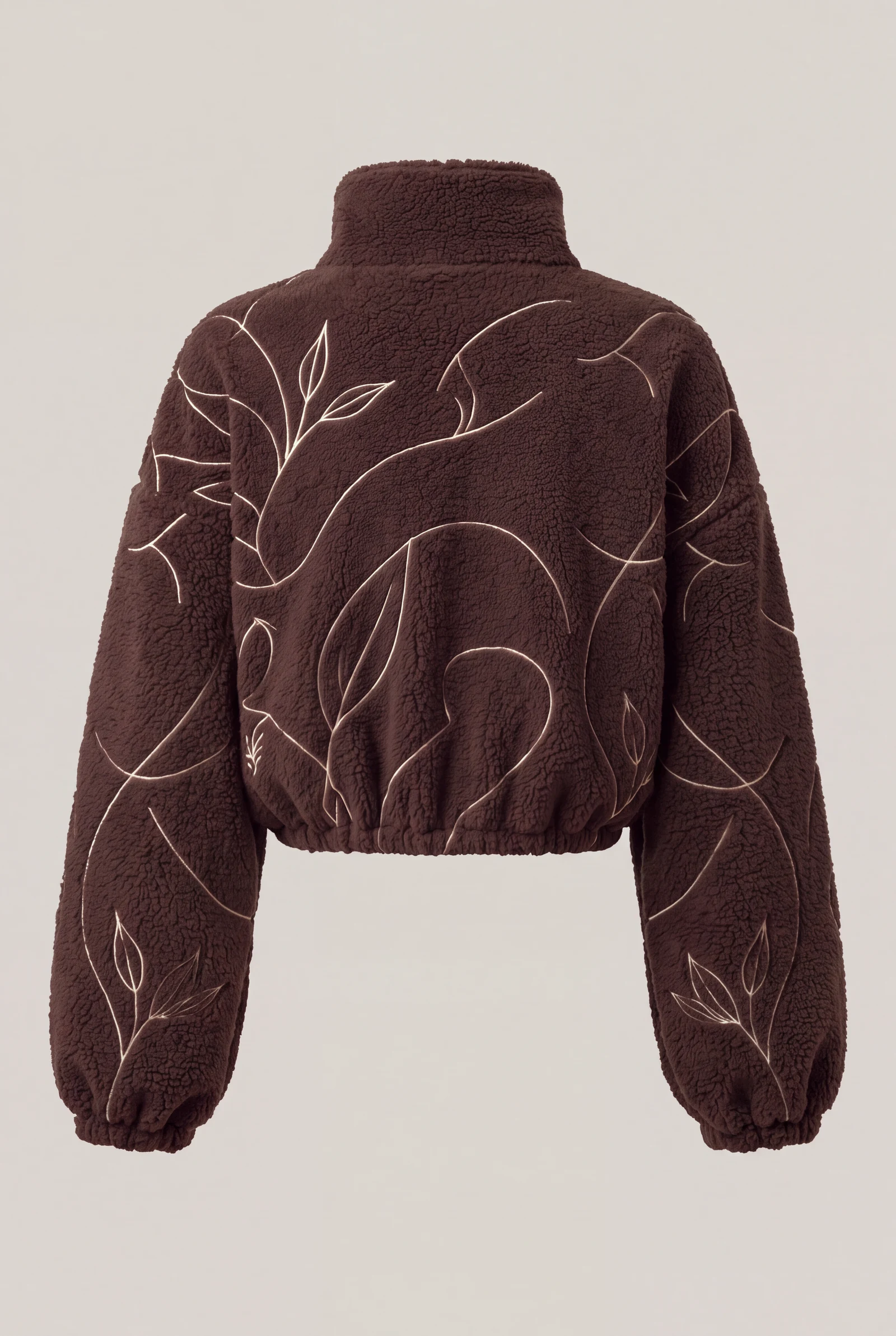 Cropped Line Fleece Jacket — Chocolate / Ivory, image 5