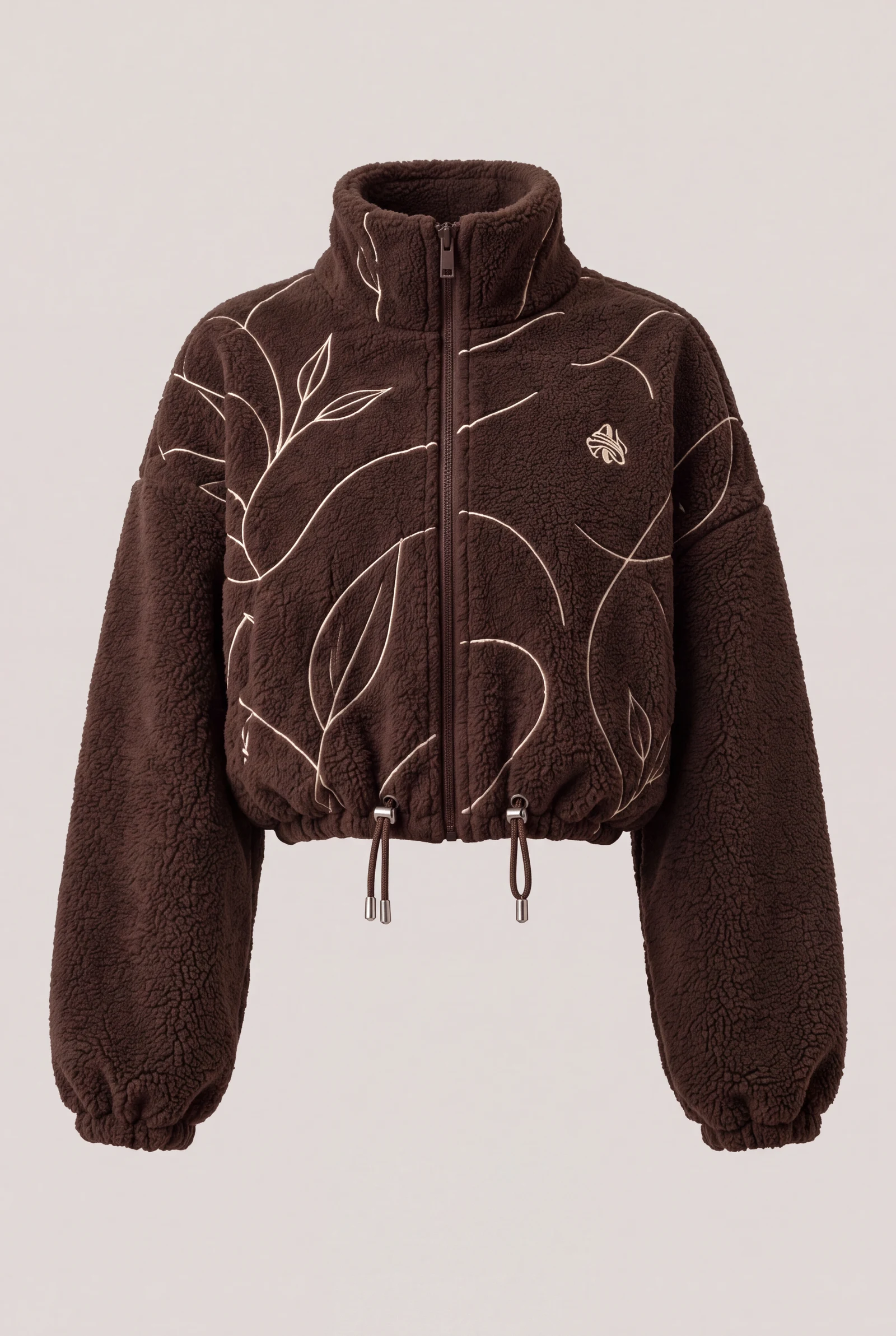 Cropped Line Fleece Jacket — Chocolate / Ivory, image 4