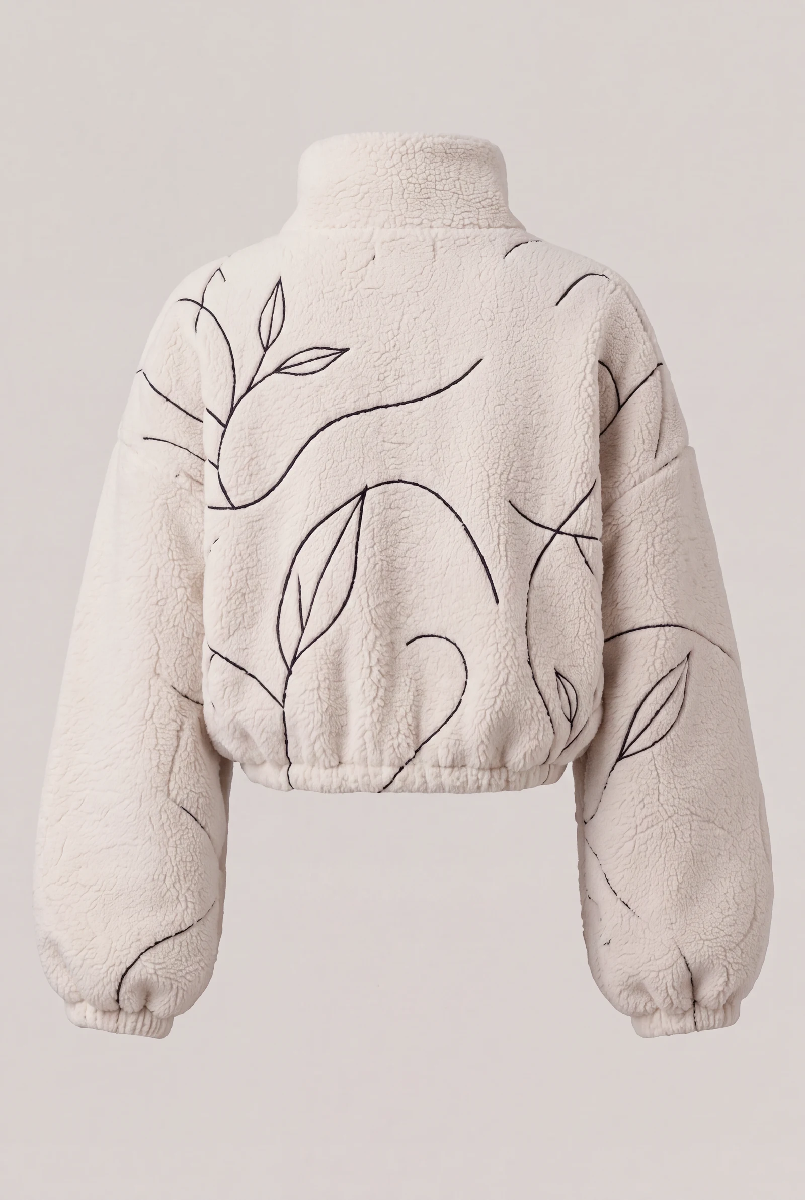 Cropped Line Fleece Jacket — Ivory / Black, image 5