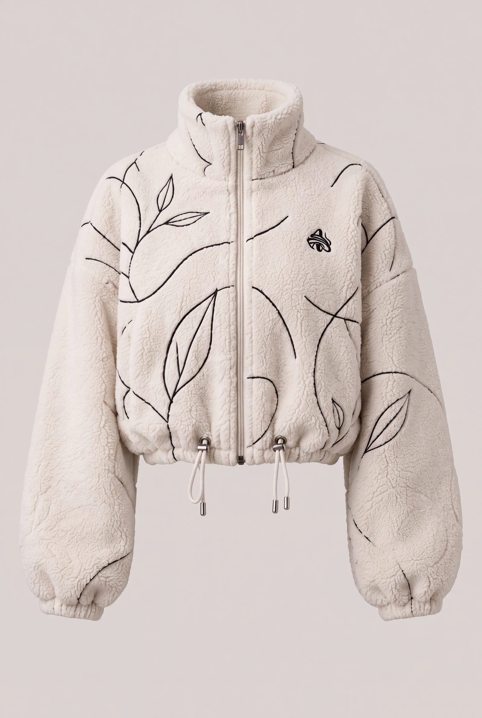 Cropped Line Fleece Jacket — Ivory / Black, image 4