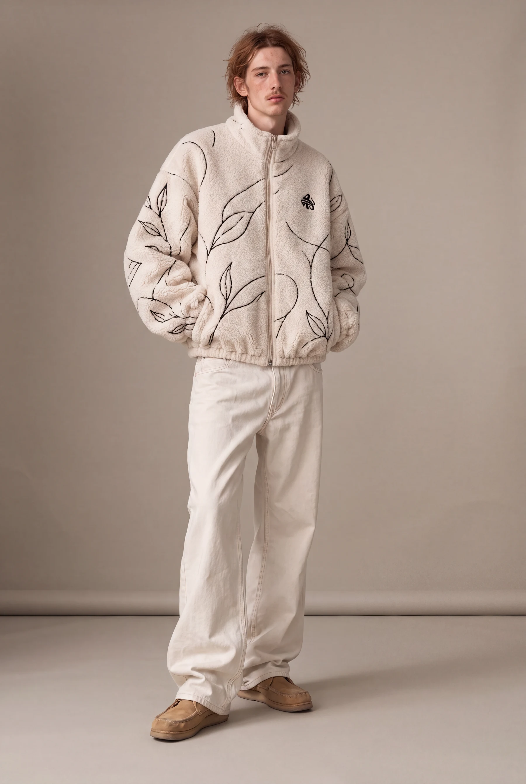 Line Fleece Jacket — Ivory / Black